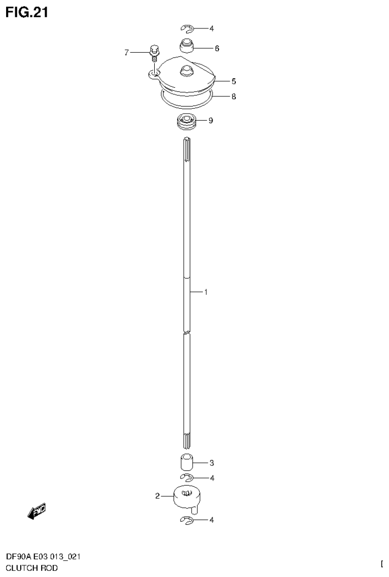 Suzuki DF80A, DF90A CLUTCH ROD parts diagram